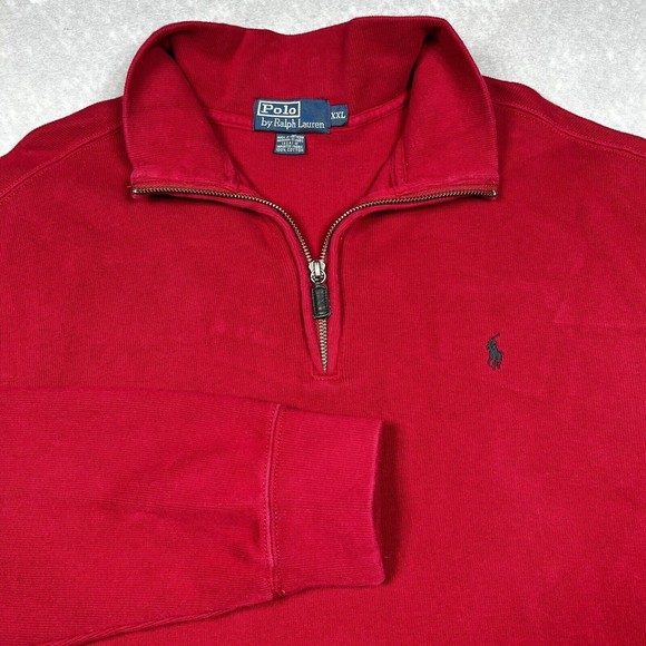 Polo Ralph Lauren Other - Polo Ralph Lauren Red 1/4 Zip Pullover Sweater Jacket Black Pony Men’s Size: XXL